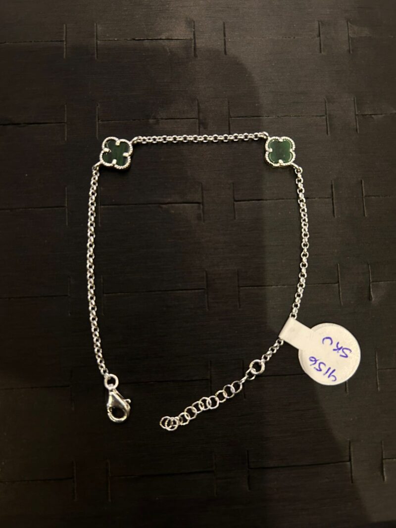 GUILLO DE TREBOL VERDE EN PLATA 925
